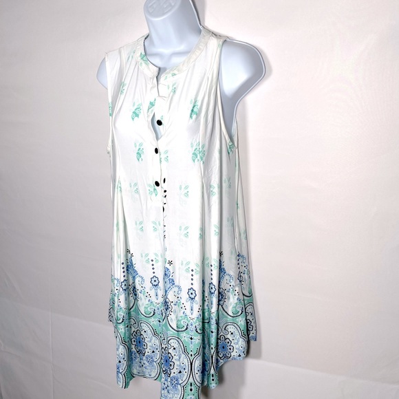 Boho Tank Dress Size Large White Blue and Green Midi - Picture 3 of 5